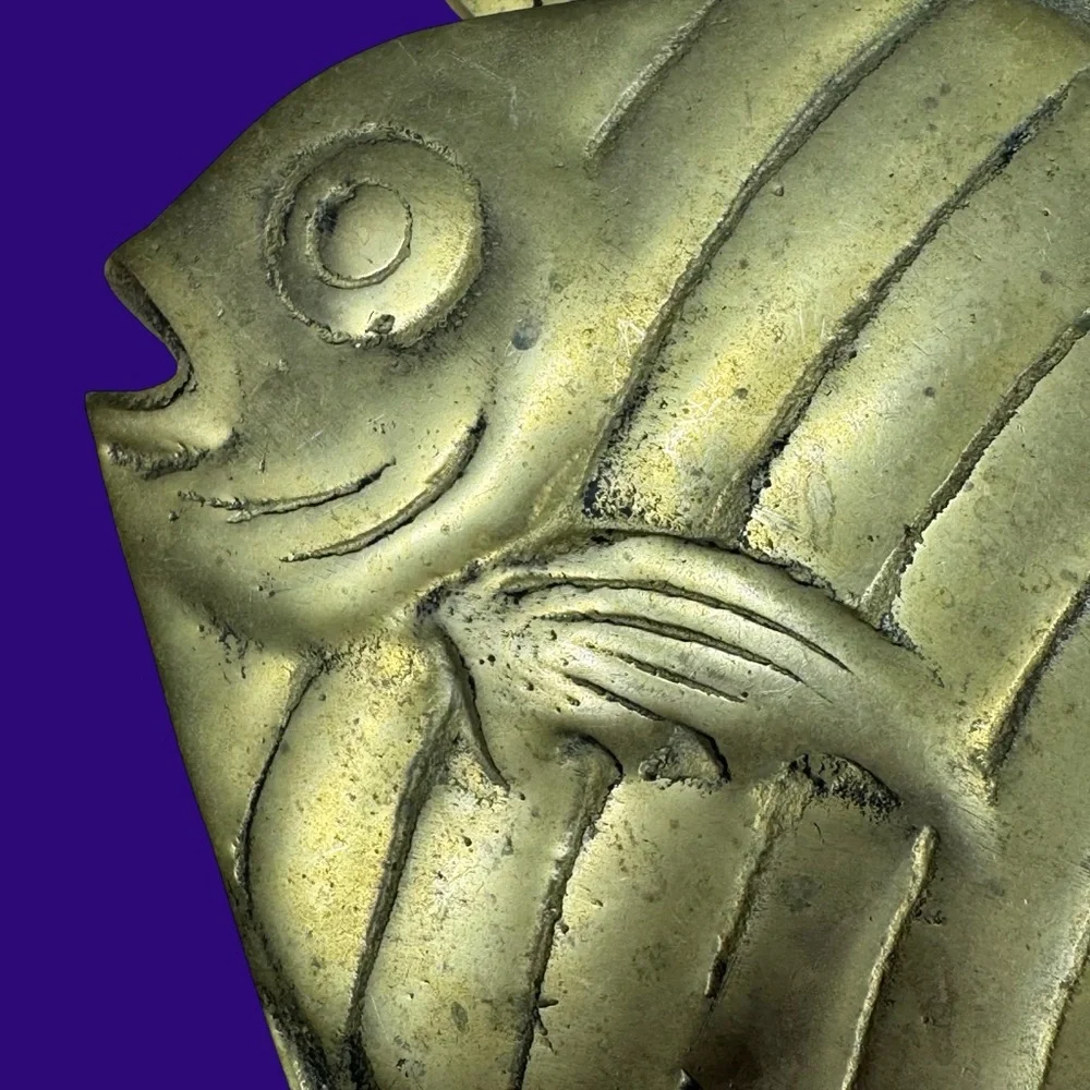 Vintage Brass Angelfish Wall Decor Set 6 Hollywood Regency MCM Fish Wall Art